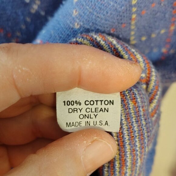 Tricots St. Raphael Large Mens Sweater 100% Cotton Periwinkle Blue Diamond Print - Picture 5 of 5